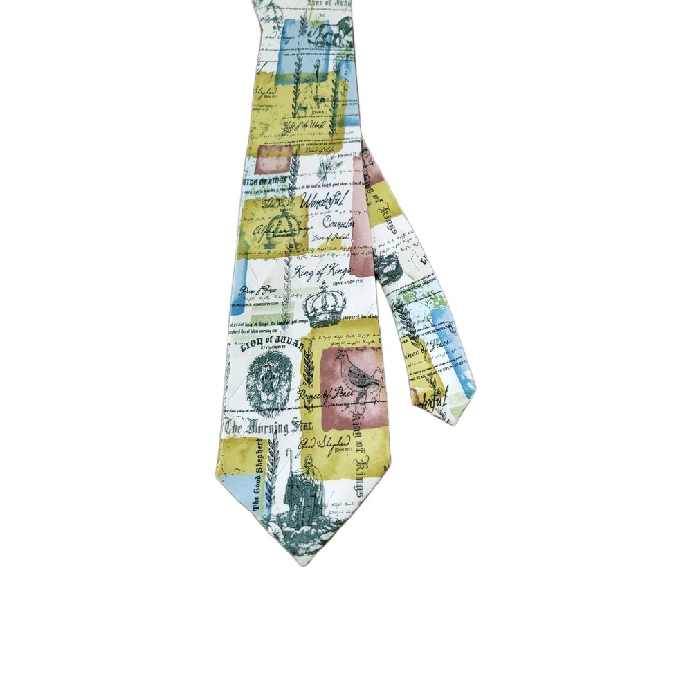 Eagles Wings Silk Necktie‎ Religious Christian Crown Lion Patchwork